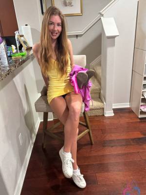 Girl next door type walks in a public place before discovering her bald pussy
