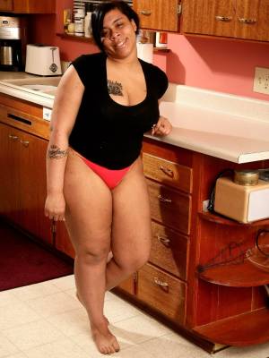 Hairy ebony Nykole shows off her big tits & her great ass in the kitchen Porn Pics english 06
