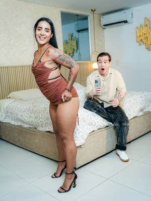 Tattooed brunette flashes naked before riding her guy's cock Porn Pics english 12