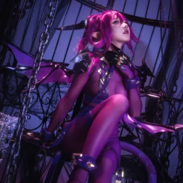 Purple-haired cosplay hottie