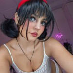 Adorable teen Nerdy B frees her tits and phat ass as well in her bedroom